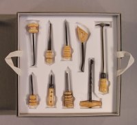 greenwoodivory 9 ivory-handled dental instruments in custom fit tray
