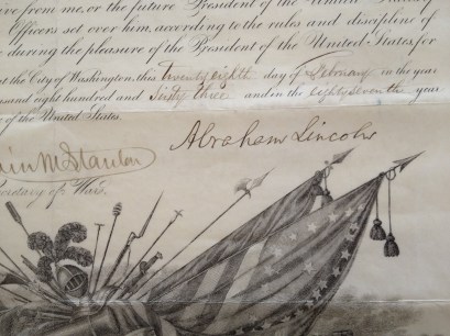 Certificate signed by Abraham Lincoln.