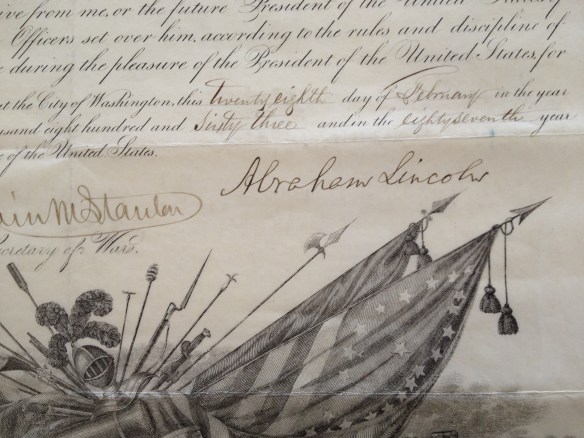 Certificate signed by Abraham Lincoln.