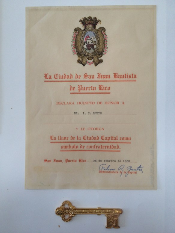 Key to the City of San Juan Batista, granted to Isidor Rubin.