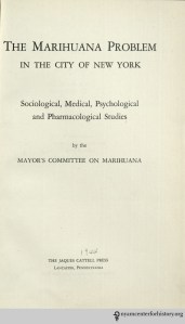 The title page of The Marihuana Problem in the City of New York.