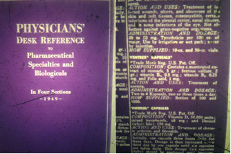 The title page and an entry in from the 1949 Physician's Desk Reference.