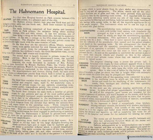 Descriptions of Hahnemann Hospital rooms, from the hospital's 1900 Souvenir.