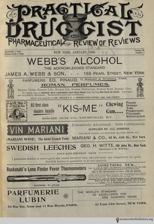 The cover of The Practical Druggist and Review of Reviews, volume 3, number 1, January 1898.