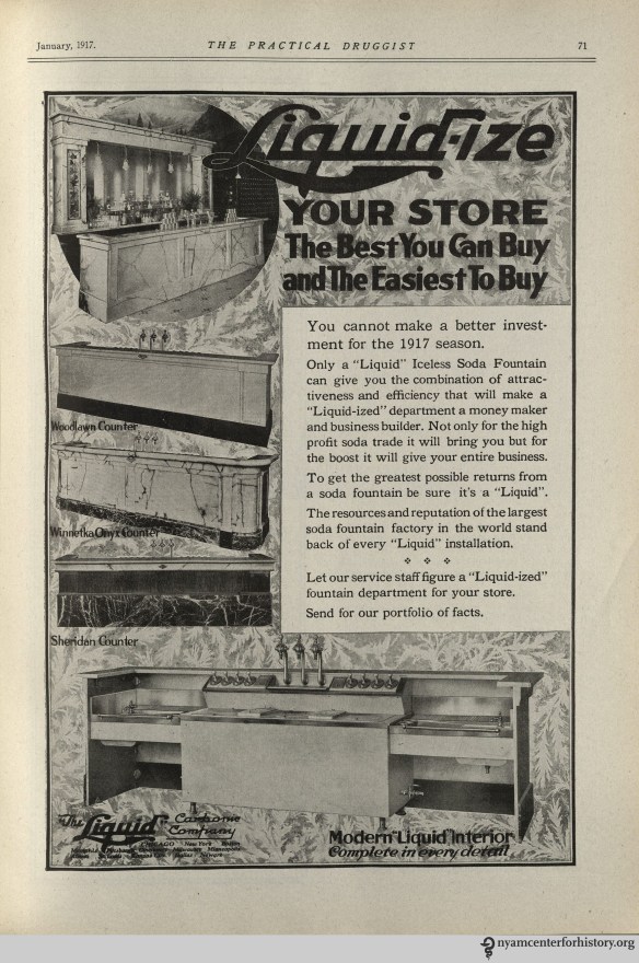 Ad published in The Practical Druggist, volume 35, number 1, January1917.