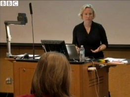 MK Czerwiec teaching at Northwestern Feinberg Medical School. Still from BBC story by Katie Watson.