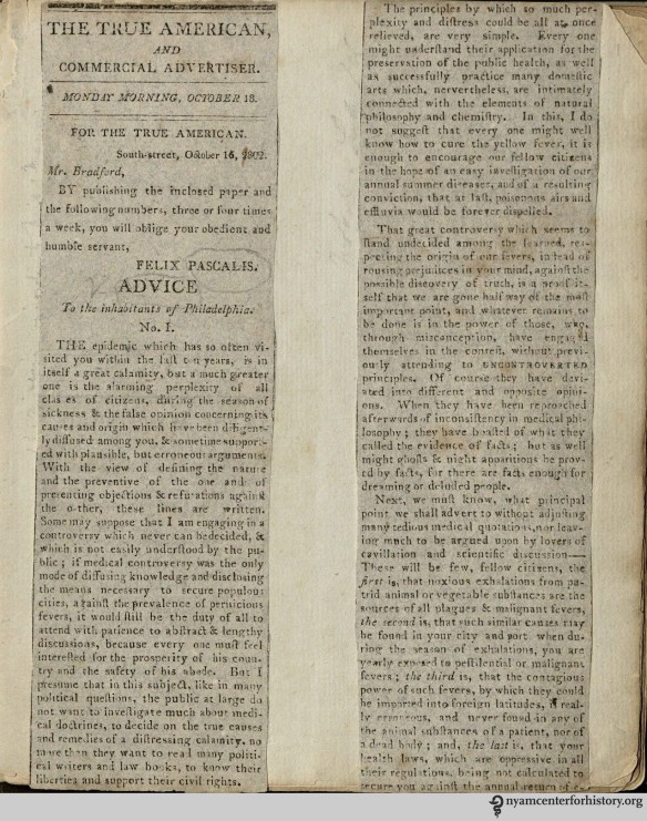 The back of a clipping in Clippings from "The True American" and manuscript notes, circa 1802