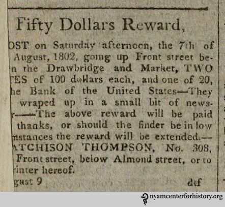 The back of a clipping in Clippings from "The True American" and manuscript notes, circa 1802