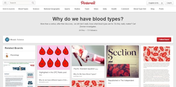 Screenshot of Carl Zimmer's Pinterst Board of blood types images 