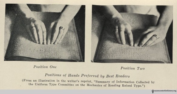 “Position of Hand preferred by Best Readers,” in Kathryn E. Maxfield, The Blind Child and his Reading, opposite p. 54.