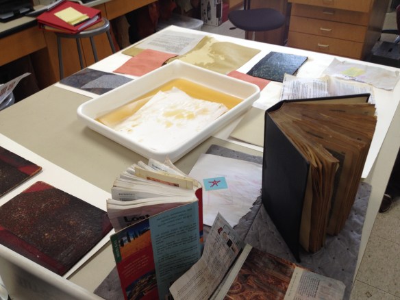 Paper, cloth, and leather materials. 