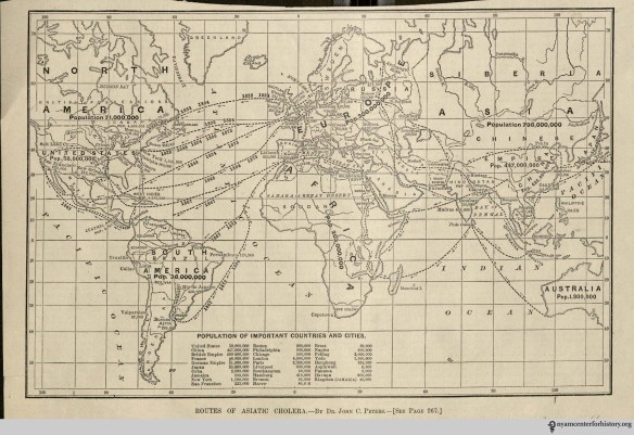 Peters, Dr. John C. "Routes of Asiatic Cholera." Harper's Weekly [New York] 25 April 1885. Illustration from the Healy Collection. 
