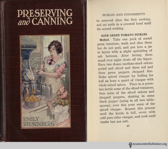 Recipe from Riesenberg, Preserving and Canning: A Book for the Home Economist, 1914.
