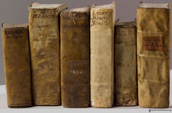 A group of semi-limp parchment bindings in The Academy’s rare book collection