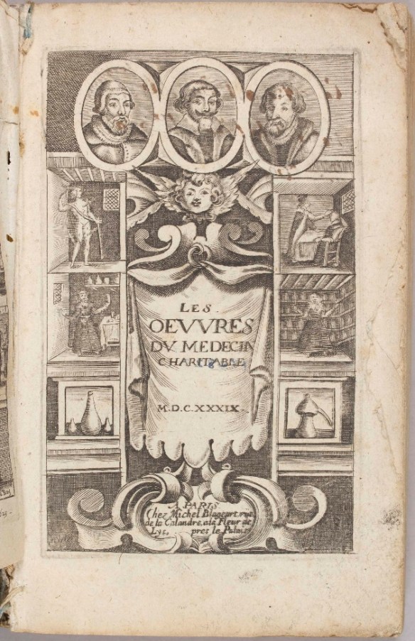 Title page from a Parisian wrapped board binding, 1639.