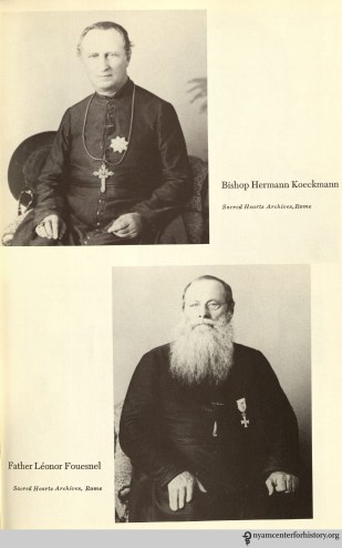 Bishop Hermann Koeckmann and Father Leonor Fouesnel. In Daws, Holy man: Father Damien of Molokai, 1973.