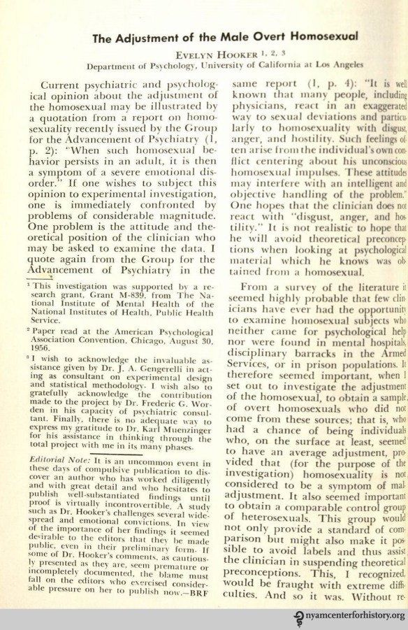  Hooker, “The Adjustment of the Male Overt Homosexual,” Journal of Projective Techniques 21 (1958): 18.