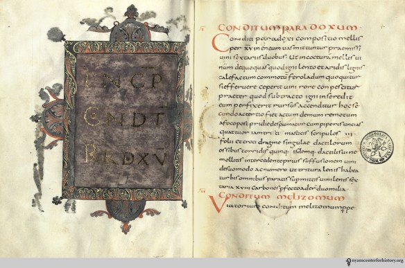 The gilt and illuminated Vatican manuscript of De re culininaria, as replicated in a 2013 facsimile. 
