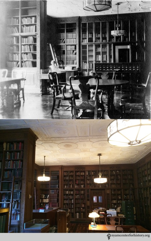 Top: Helen Field in the Rare Book Reading Room, July 1933. Bottom: Arlene Shaner, Historical Collections Librarian, July 16, 2015.
