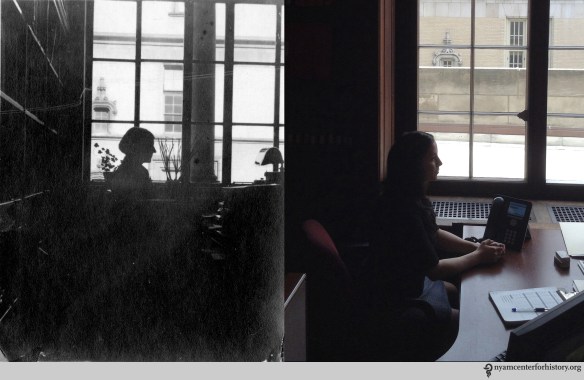 Left: Florence Duvall, Head of the Cataloging Department, February 13, 1929. Right: Rebecca Pou, Archivist, July 7, 2015.