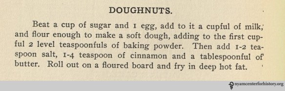 Recipe for doughnuts in the Jewish Women's Association's A Book for a Cook, 1909.