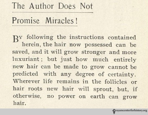 Disclaimer in Macfadden's 1901 Hair Culture.