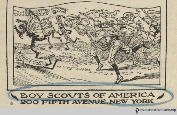 A close-up of the cartoon on the cover of Public Health, 1922.