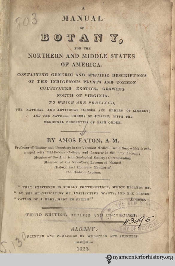 Title page of Eaton, Manual of Botany, 1822.