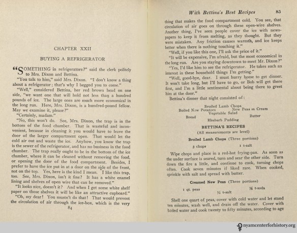 Bettina's refrigerator-buying tips. Pages 84-85 of Weaver, A Thousand Ways to Please a Husband, 1917.