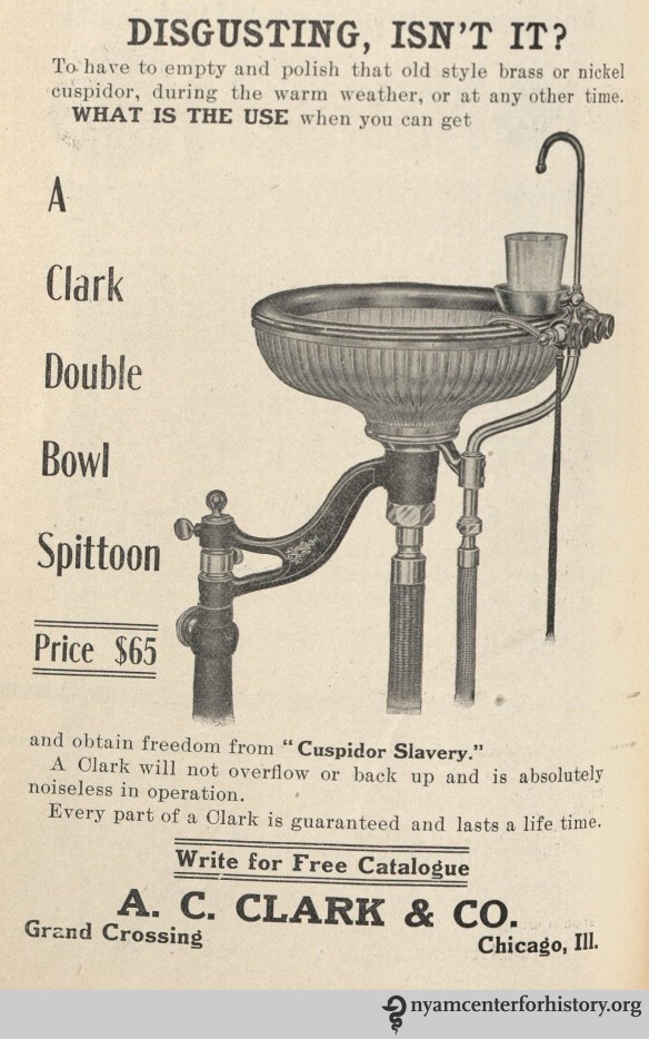Bowl Spittoon advertisement in the American Journal of Dental Science, vol. 39, no. 4, April 1908.