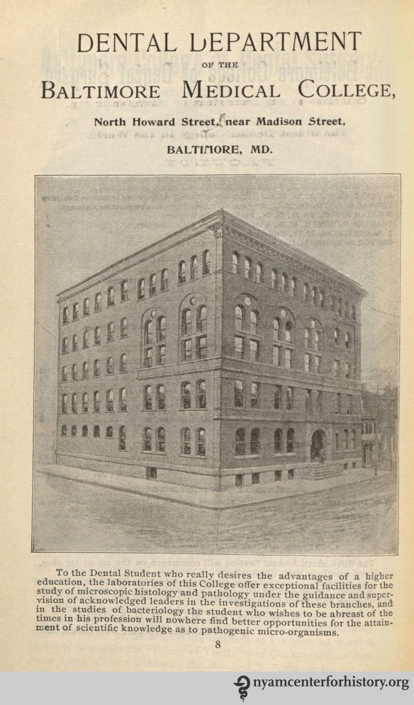 Ad for the Dental Department of the Baltimore Medical College in the American Journal of Dental Science, vol. 33, no. 10, February 1900.