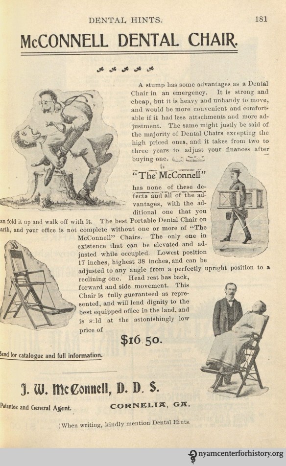 McConnell Dental Chair advertisement in Dental Hints, vol. 3, no. 4, April 1901.