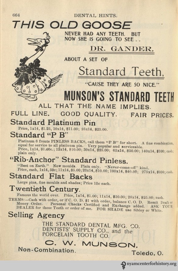 Munson's Standard Teeth advertisement in Dental Hints, vol. 3, no. 12, December 1901.