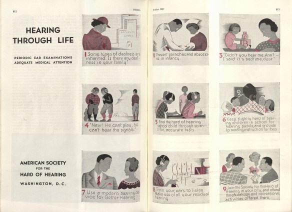 “Hearing through Life,” a national campaign launched by the ASHH (Hygeia, October 1937). 