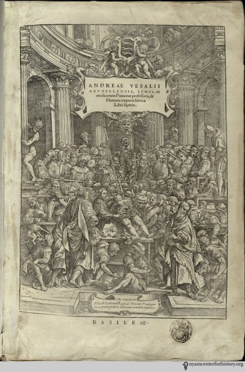 The frontispiece of Andreas Vesalius' de humani fabrica corporis, published in 1543. 