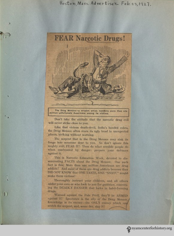 Dunham_Clippings_1927_FearNarcoticsArticle_watermark