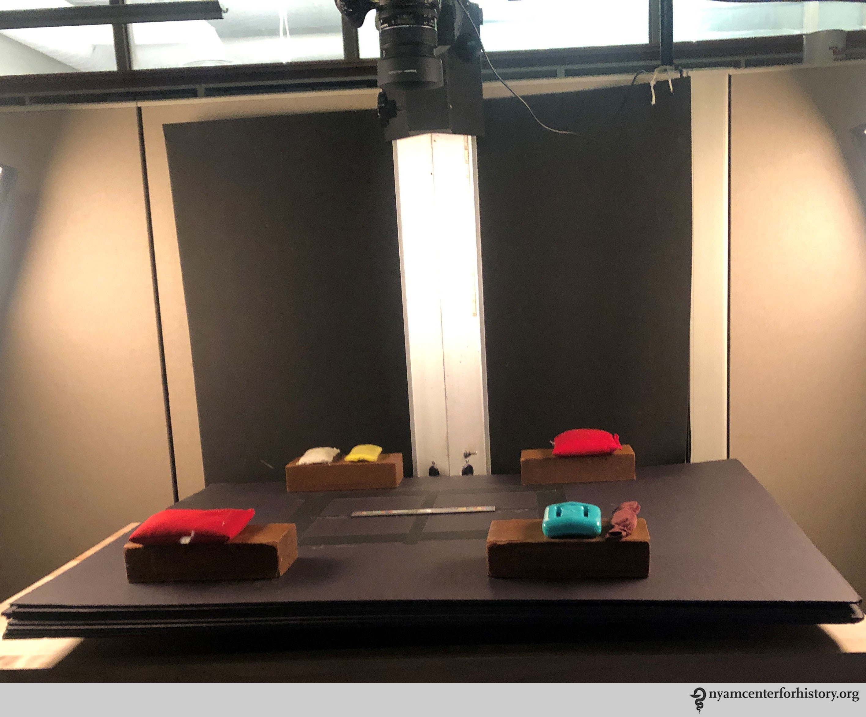 The postcard setup in the digitization lab.